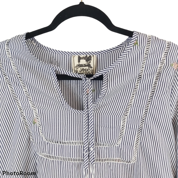Jaase Boho Pinstripe Floral Ruffle Blouse Top - XS - Picture 5 of 8